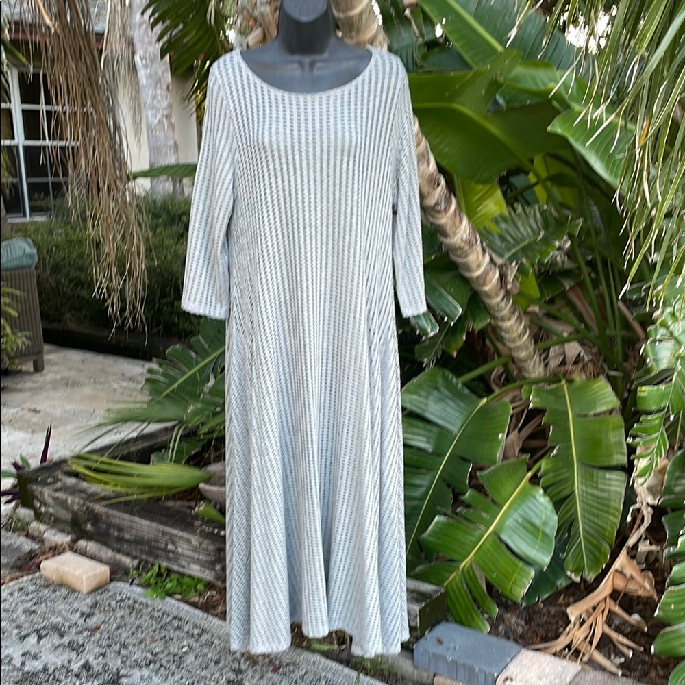Alembika knit stripe trapeze asymmetric midi dress